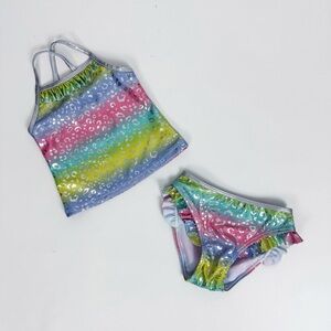 NWOT Metallic Rainbow Leopard Printed Two-Piece Tankini Swim Suit | 24M